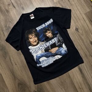 Rod Stewart Tour 2008 Mens Black Huge Graphic AOP T Shirt Size Medium